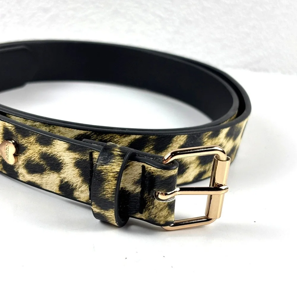 Juicy Couture Belt Womens L/XL Leopard Tan Faux Calf Hair Heart Logo Y2K Retro